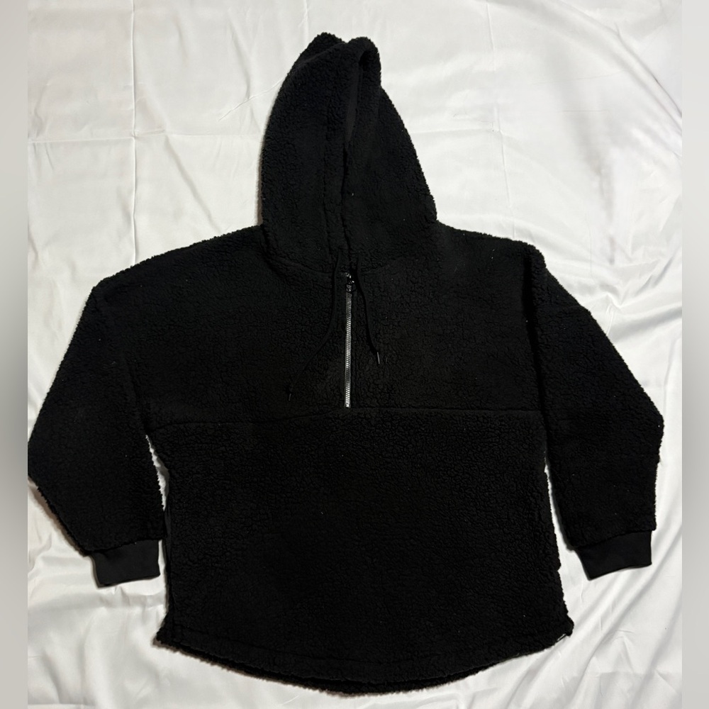 Victoria's Secret PINK Black Varsity Sherpa Half Zip Pullover Hoodie